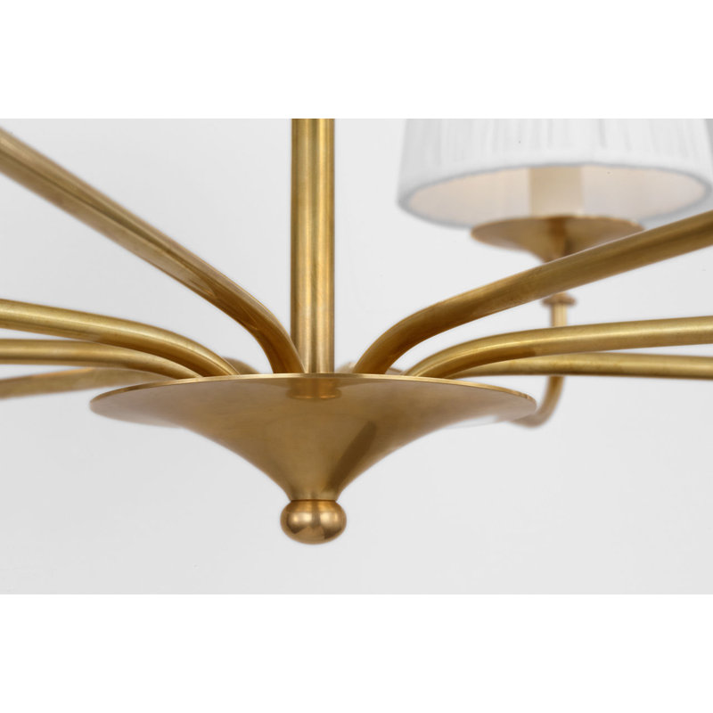 Knox Chandelier with Silk Pleated Shades, Antique Brass, 8 Lights, 21.25" H x 42" W x 42" D