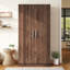 Armoire-penderie 2 portes en bois avec 3 tablettes de rangement, brun