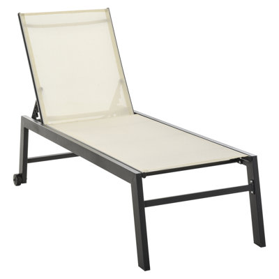 Hiarni Outdoor Chaise Lounge with Wheels, Five Position Recliner, Steel Frame