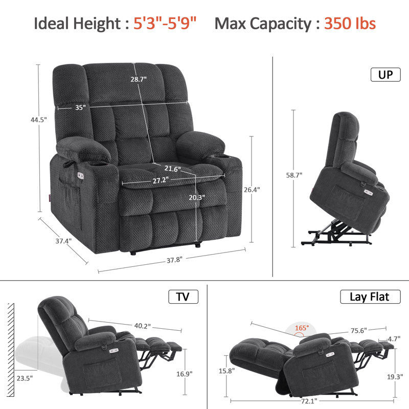 27.2" Seat Width Dual Motor Power Recliner Lift Chair with Massage and Heat, Infinite Position, Fabric, Gray