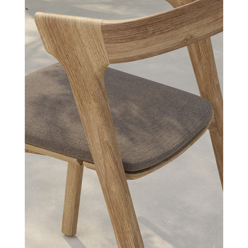 Bok Outdoor Dining Side Chair, Teak  Frame/Mocha Cushion