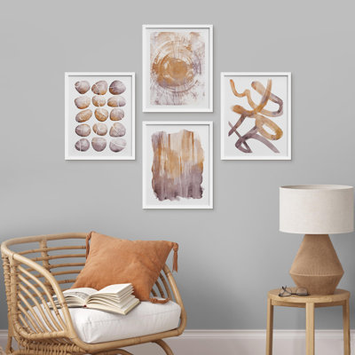 «Bathroom Decor Multicolor», orange, pastel, peinture, coups, formes abstraites, art mural, encadré sur papier, impression de 4 pièces