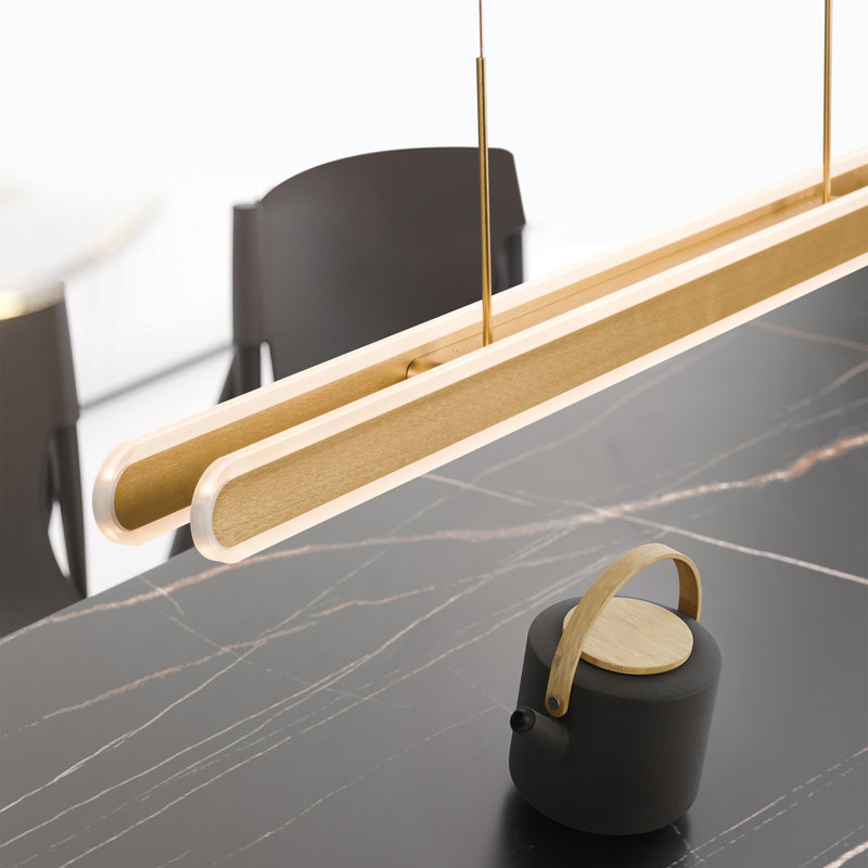Gianni - Luminaire suspendu linéaire à DEL de 47,2 po de large en champagne brossé, lustre moderne à intensité variable de 53 W et 3 000 K pour îlot de cuisine et salle à manger, hauteur réglable de 130 po