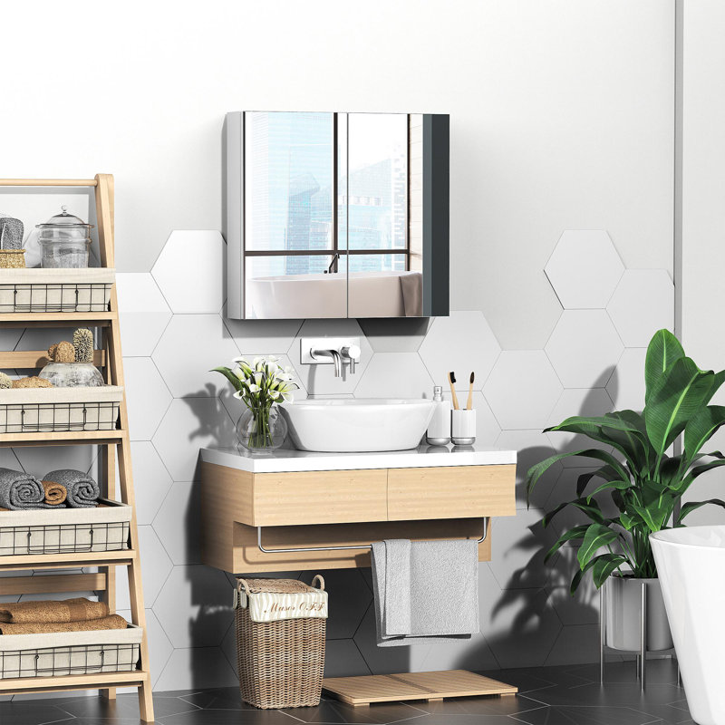 Armoire à pharmacie avec cadre en acier 24 po x 22 po, armoire de rangement murale avec portes doubles Kleankin