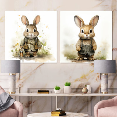 «Delight Plump Nursery Rabbit Portrait I», ensemble de 2 reproductions d'art murales en métal
