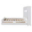 Grand lit en bois avec armoire tout-en-un, tablette et prises, blanc