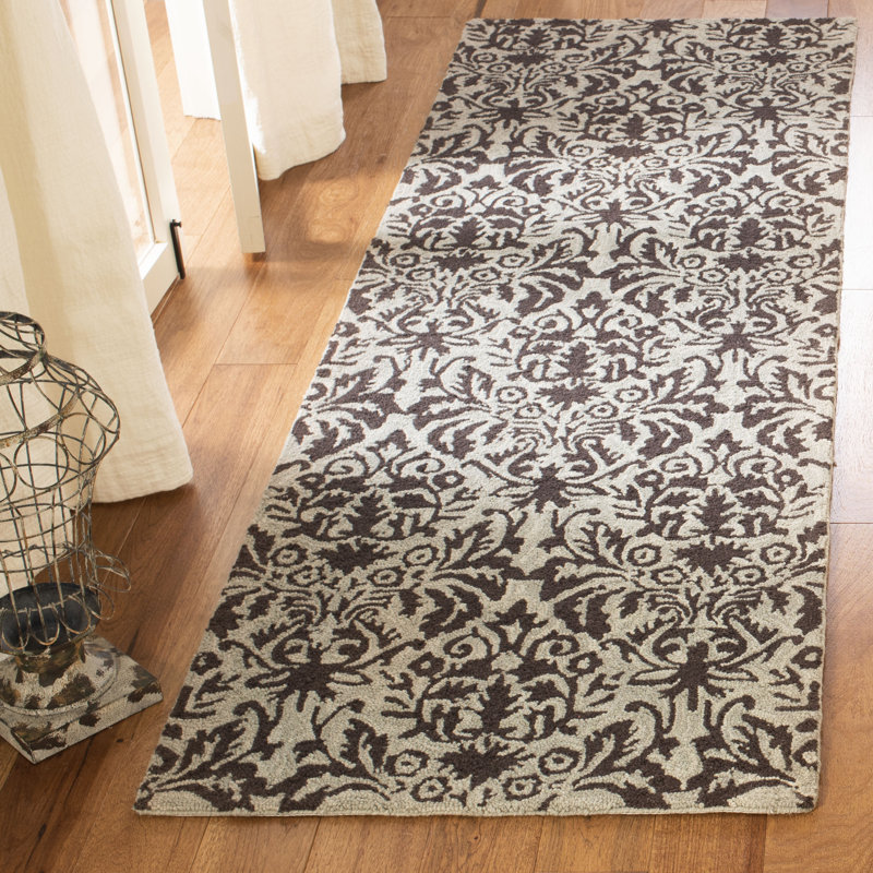 Hand Hooked Wool Pile Damask Rug, Runner 2'6" x 8'