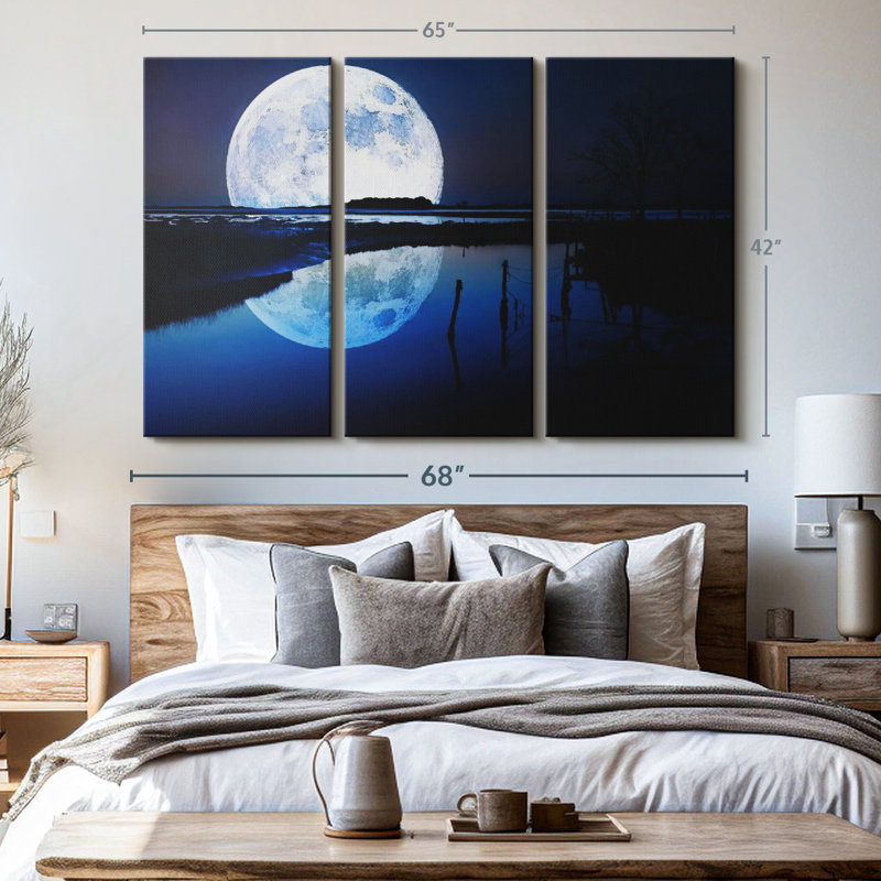 " Moon Reflection " 3 - Pieces, 42" H x 65" W x 1.25" D