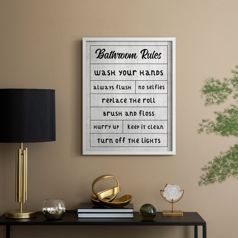 «Simple Bathroom Rules», reproduction encadrée - bois massif