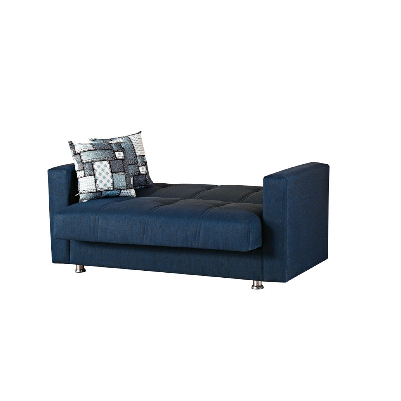 Rousselle 63" Chenille Square Arm Sofa Bed, Blue