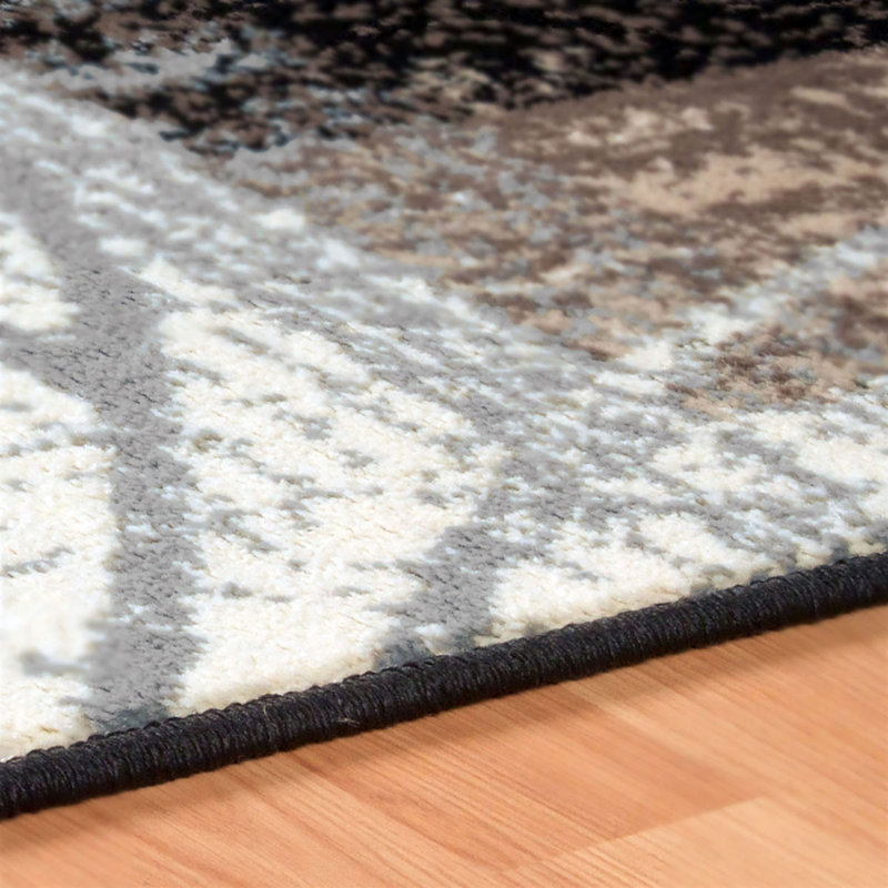 Tapis floral tissé à la machine Ferdinando en noir / ivoire / gris, Rectangle 2 pi x 3 pi