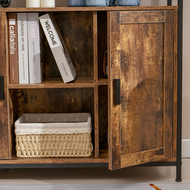 Buffet, armoire de cuisine avec tablettes réglables, Noir / brun rustique