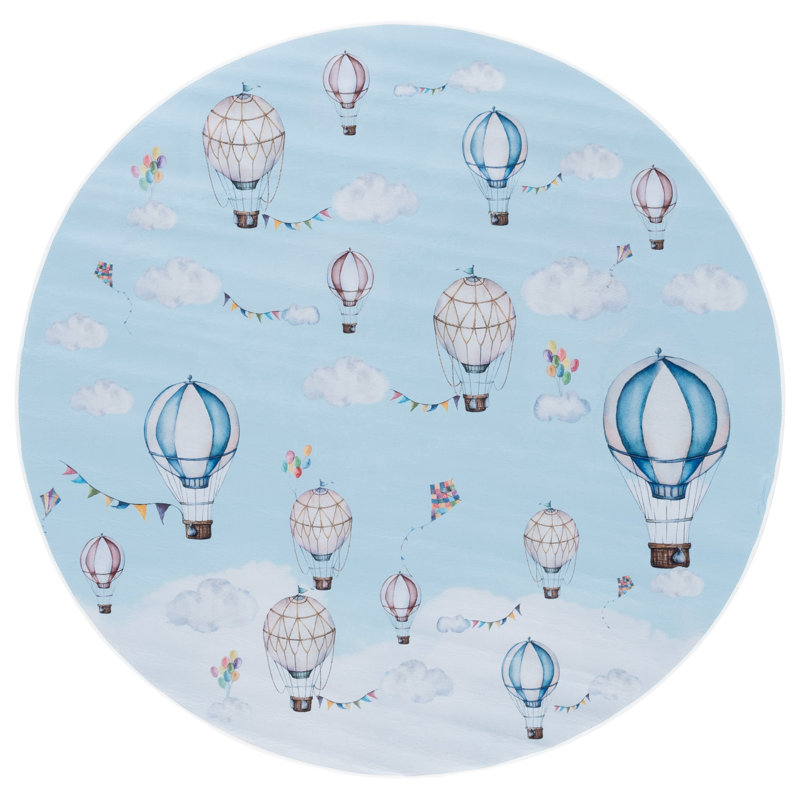 Tapis ivoire / bleu pour enfants Tacoma 159, Rond 5 pi