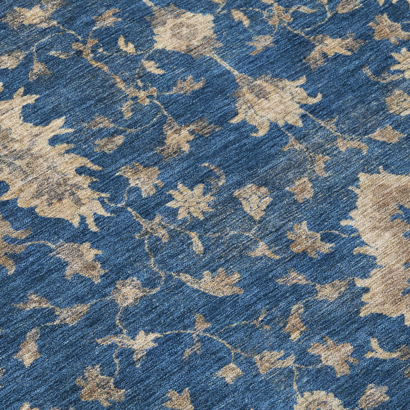 Navy Rectangular Washable Synthetic Indoor/Outdoor Rug