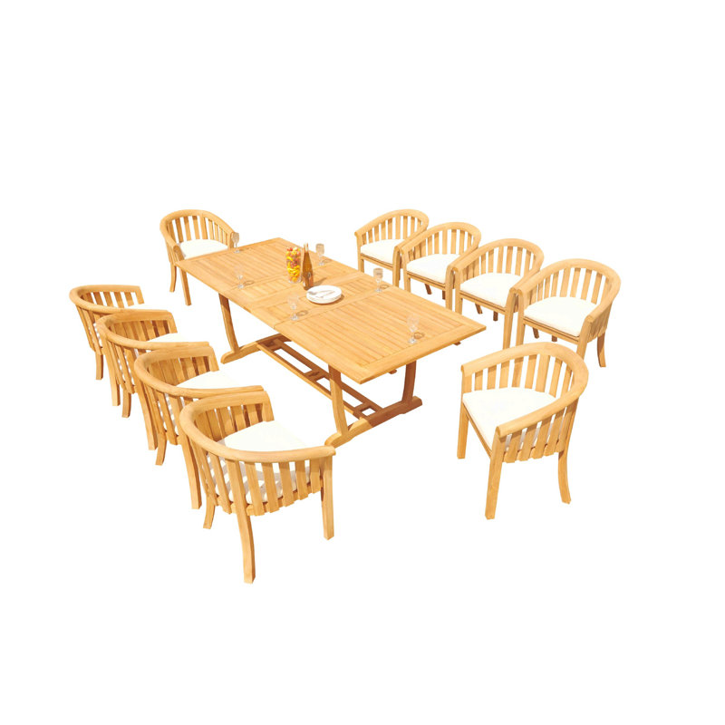 Cimberly 10 - Person Teak Wood Patio Dining Set with Rectangular Table