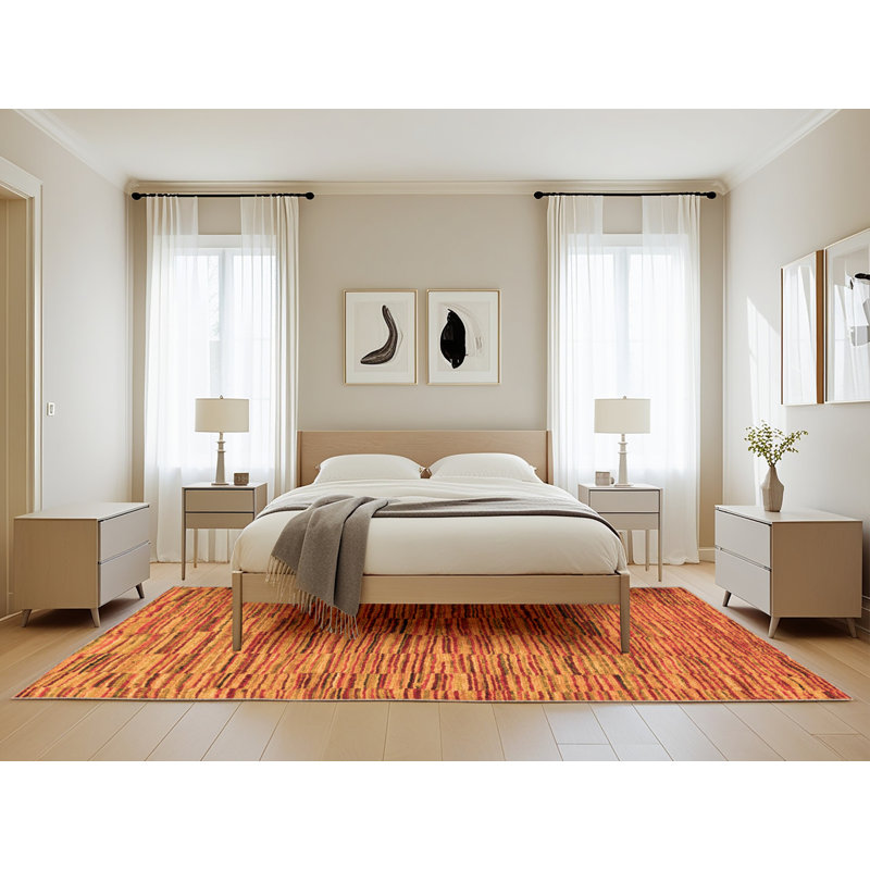 Tapis tissé à la machine orange / rouge Nausica, Rectangle 5 pi x 8 pi