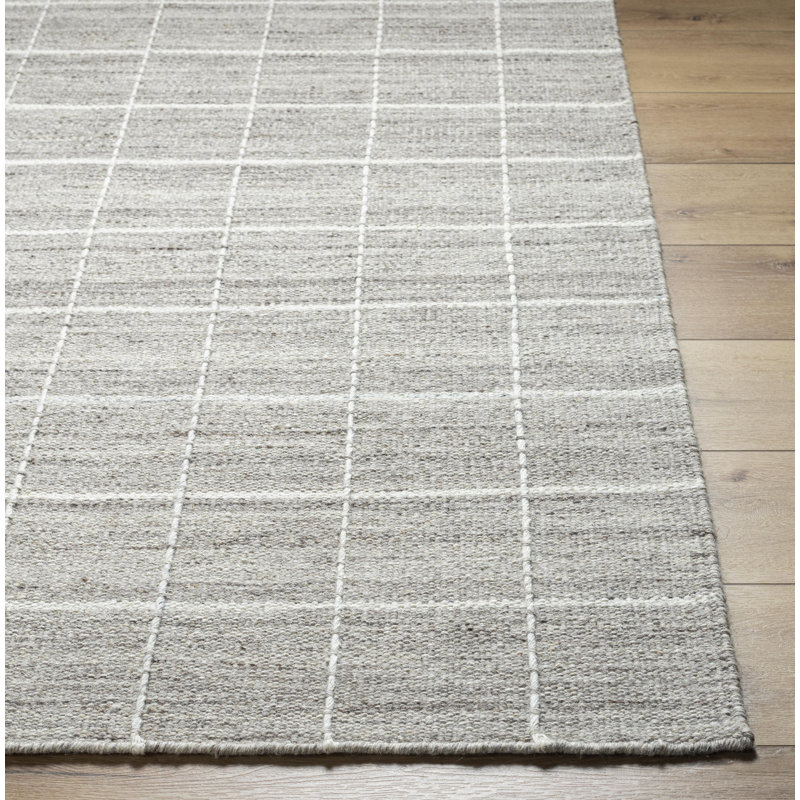Lavande Geometric Wool Area Rug in Off-White/Gray, Runner 2'6" x 8'