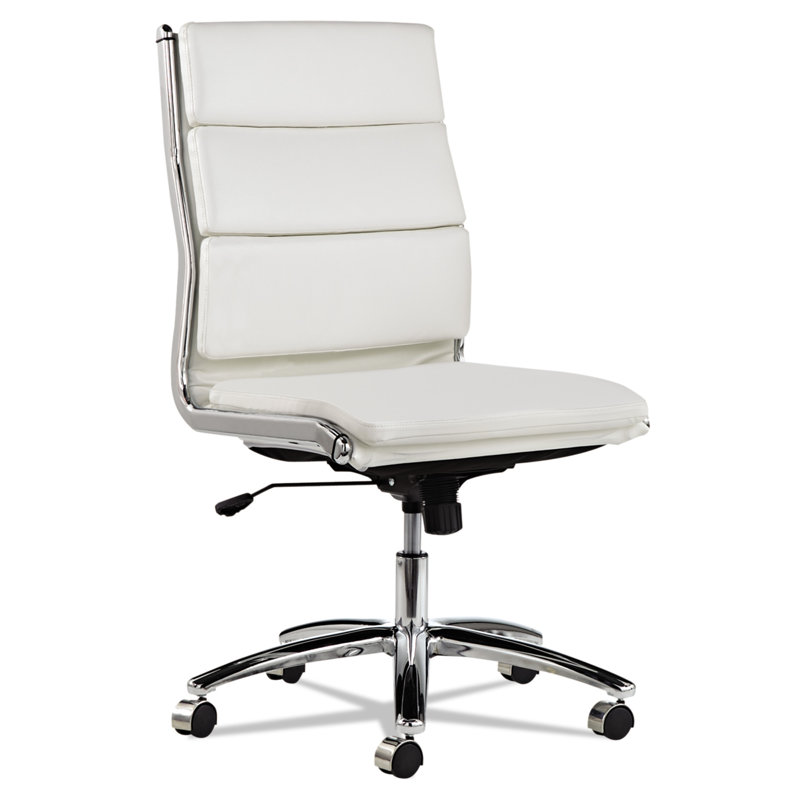 White Faux Leather Mid-Back Swivel Office Chair with Chrome Base