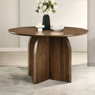 Round Dining Table In Dark Walnut Color, Fixed Top, Rubber Wood Veneer And Solid Wood, 47 Inches Depth, 30 Height, 100lbs Limit Table, Material, Venee