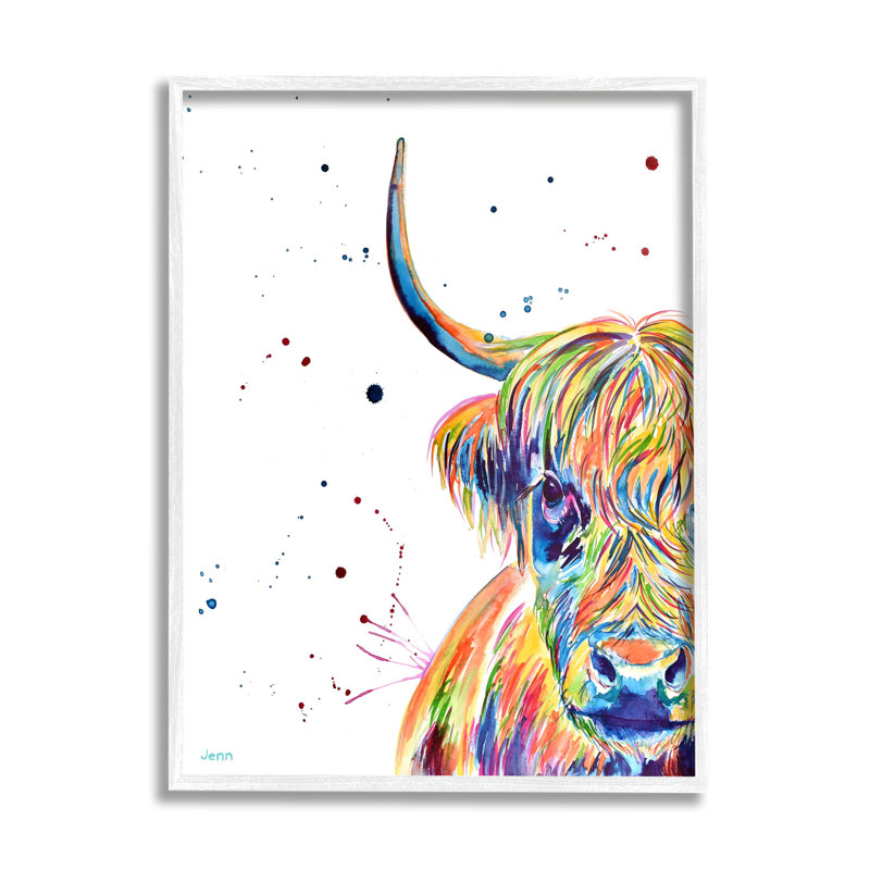 Visage de bovin vif, art de la giclée par Jen Seeley, H 14 po x l 11 po x P 1,5 po, Giclée encadrée blanc bord de mer