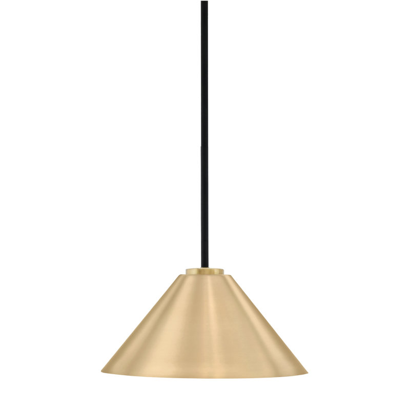 Luminaire suspendu à 1 lumière Amarmula, noir mat et laiton vieilli, abat-jour conique en laiton 14 po New Age