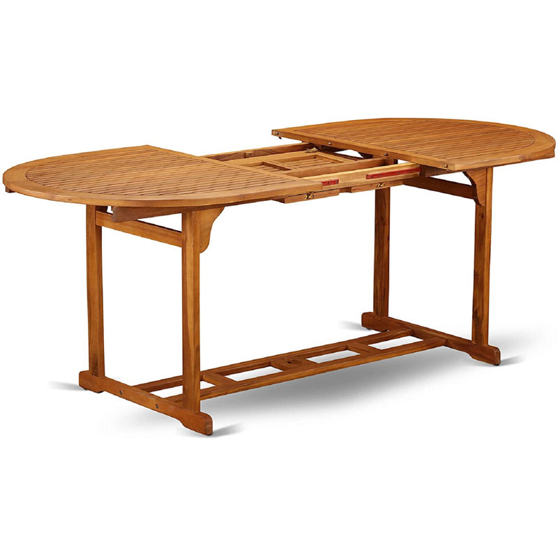 Ensemble de table de jardin 5 pièces pour patio comprenant une table de salle à manger d'extérieur ovale en bois d'acacia et 4 chaises pliantes à accoudoirs réglables, 36 po x 78 po, huile naturelle