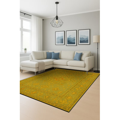 Tapis vert tissé à motif lavable Mosso