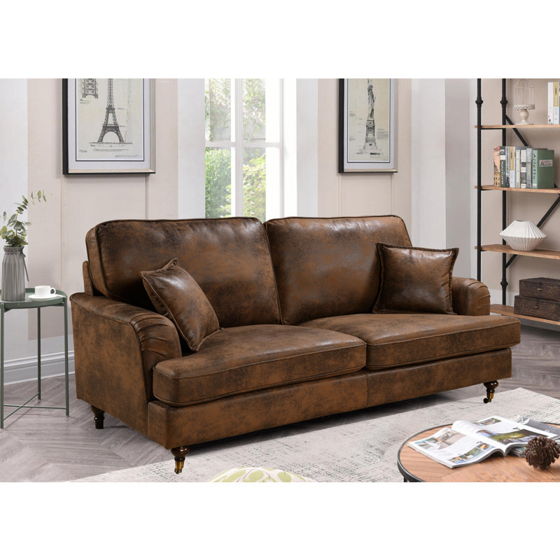 Crystil Upholstered Compact Sofa, Brown, 3