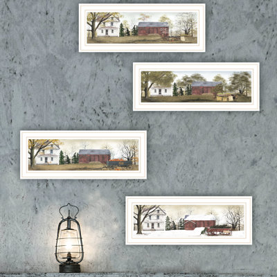 Superbe décoration murale: Quatre saisons. Cadre blanc. Salon et chambre à coucher. Multicolore. Papier de bois. 19,69 po X 0,98 8,01 po, Lb encadré, couleurs enchanteresses. Pour