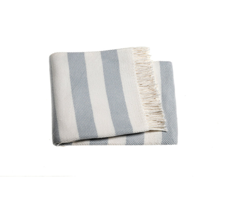 Slanted Stripe Fringed Throw Blanket, Cream/Light Gray Striped