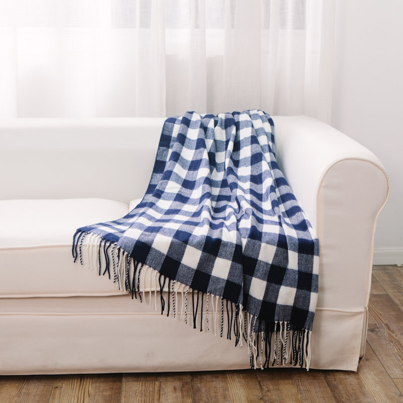 Hand Woven Throw Blanket, Indigo and White