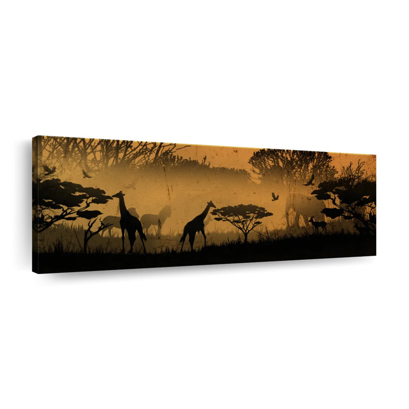Silhouette d'animaux d'Afrique sur toile, H 15 po x l 45 po x P 1,25 po