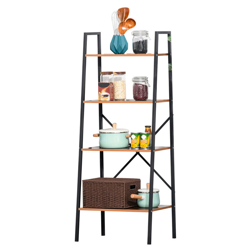 Devrek 145cm H x 60cm W Steel Ladder Bookcase, Black/Wood