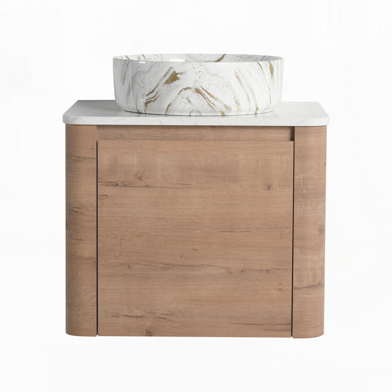 Meuble-lavabo mural 24 po avec lavabo en céramique, Gris / Blanc