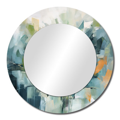 Blue Botanical Garden III – Boho Oversized Round Wall Mirror, Metal Print