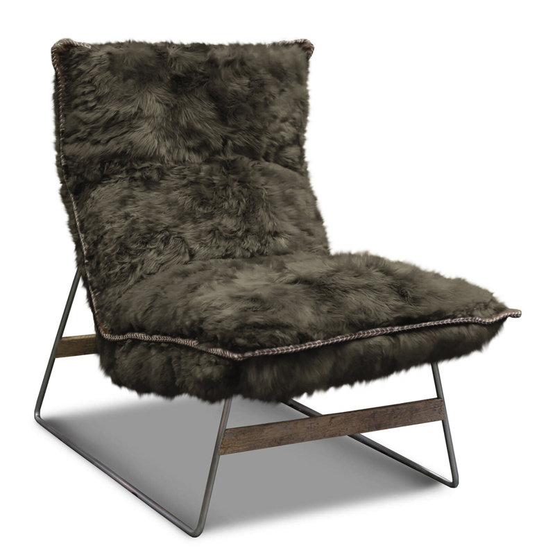 Snoopy Upholstered Accent Chair, Suri Mink, Satin Dark Bronze, 38" H x 29" W x 40" D