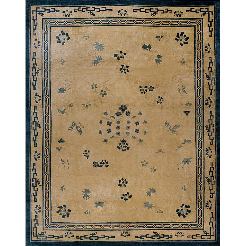 Antique Hand Knotted Pile Rectangle Wool Ivory Beige Cream White 1900s Rug