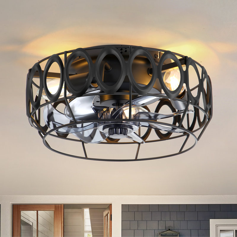Ventilateurs de plafond encastrés en cage 12 "avec lumières et télécommande, ventilateur à profil bas, ventilateur de petite ferme sans lame pour chambre à coucher, cuisine