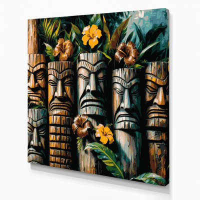 Art mural sur toile vert, statues hawaïennes