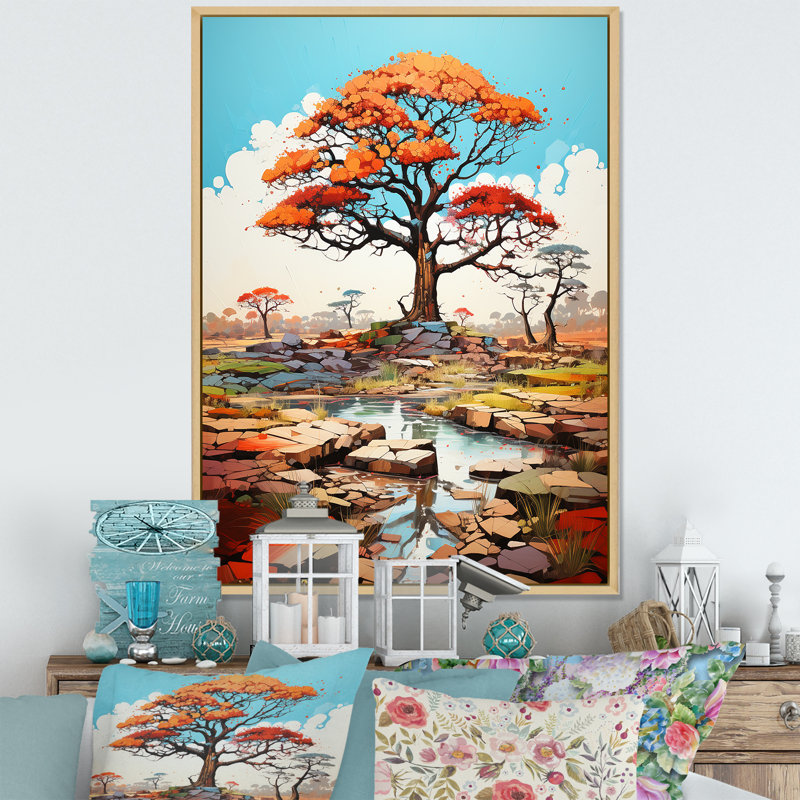 «Graffiti Style Baobab Tree I», reproduction d'art sur toile, Cadre naturel flottant, H 44 po x l 34 po