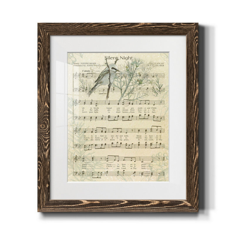 Silent Night - Reproduction d'art textuel sur papier encadré, H 20 po x l 17 po x P 1,5 po, Noyer