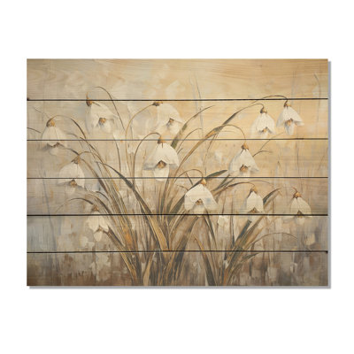 Minimalisme enneigé fleurs Harmony I - Snowdrops, art sur bois de pin naturel