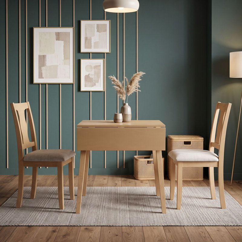 Ensemble de table de salle à manger 3 pièces pour 2 personnes avec abattant, table pliante et chaises rembourrées en lin