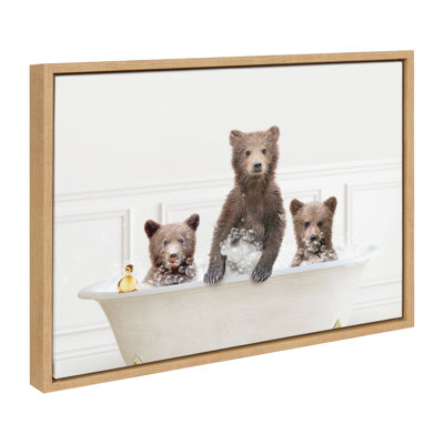 «Three Bear In Bubble Bath Neutral Style» par Amy Peterson, reproduction d'art sur toile encadrée