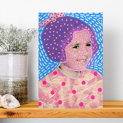 Smiling Patterned Child Abstract Colorful Retro Portrait Wall Art