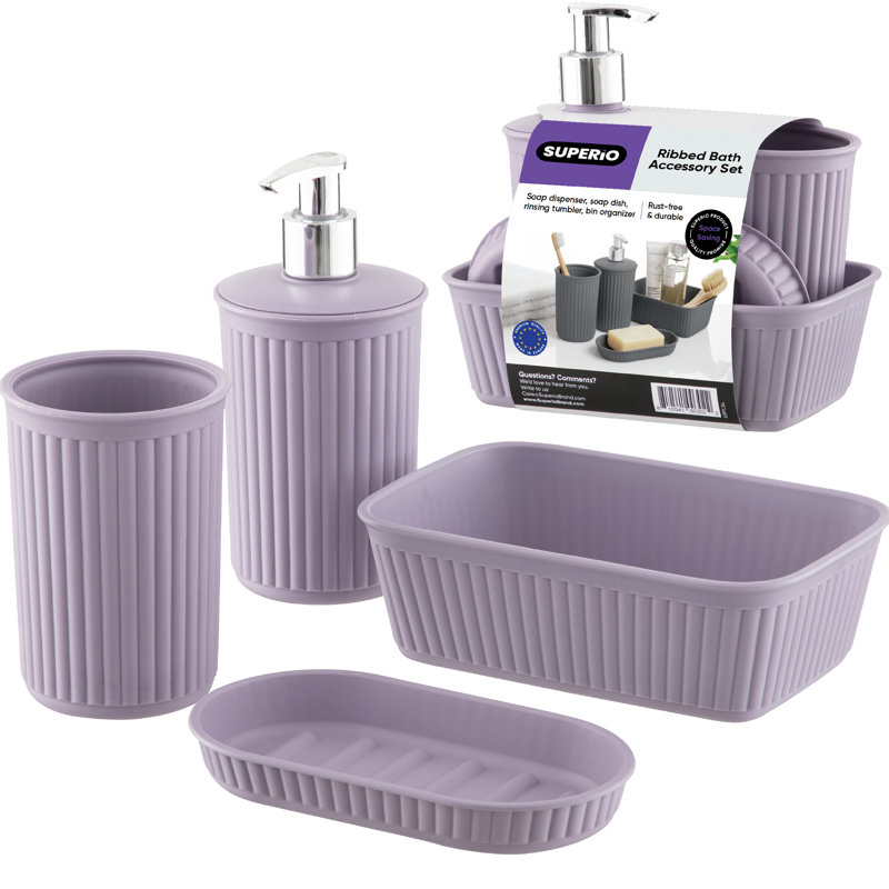 Ensemble d'accessoires de salle de bain nervuré, Lilas