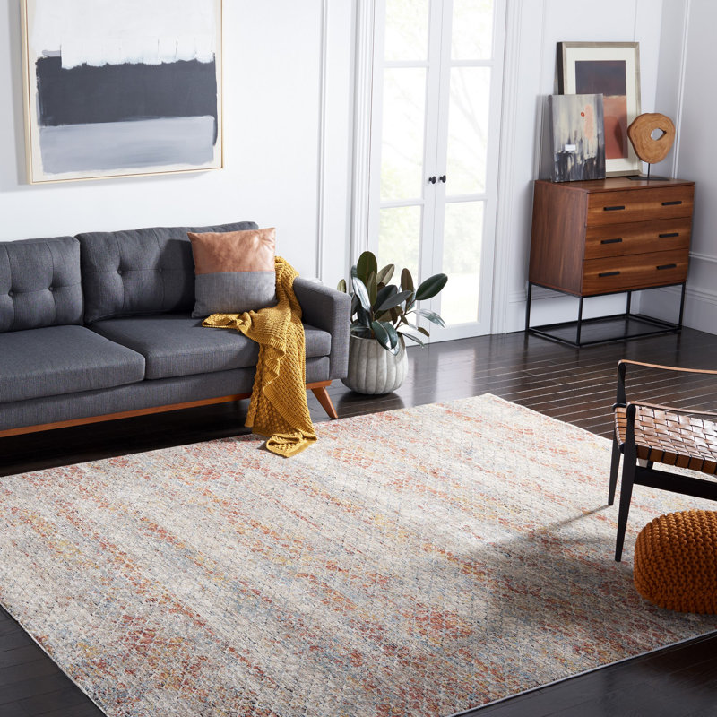 Tapis beige / rouille à motif abstrait Breelee, Rectangle 9 pi x 12 pi