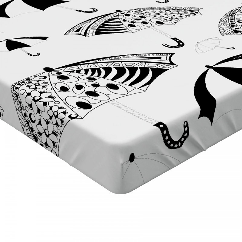 Microfiber Fitted Sheet, Queen Fitted Sheet, Black Umbrella