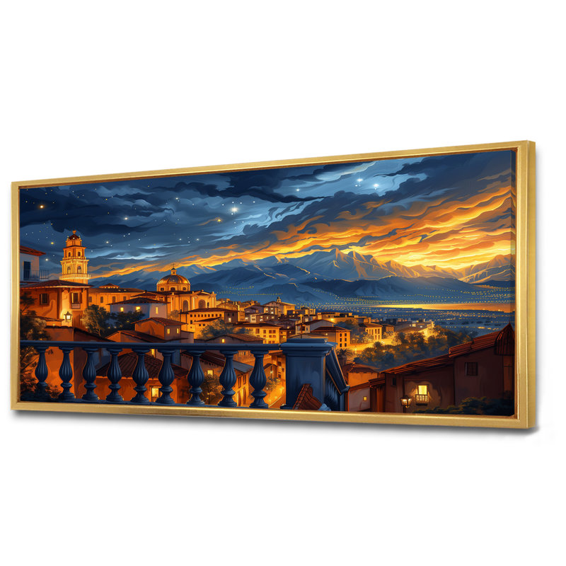 Décoration murale Chassidy - City Buildings, Toile avec cadre flottant or, H 28 po x l 60 po x P 1,5 po