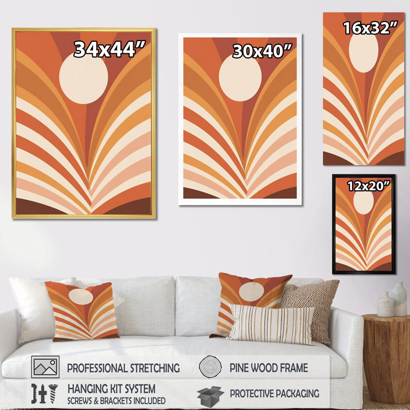 Rétro terre cuite soleil paysage Mid-Century I - décoration murale moderne Mid-Century, Cadre simple blanc